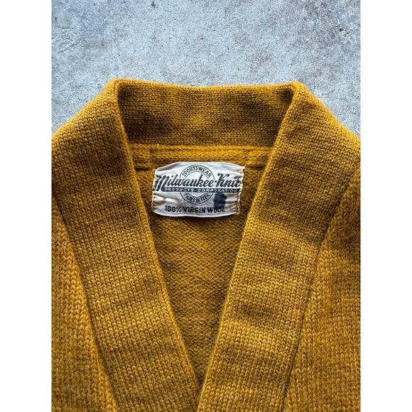 1950s Mustard Yellow 'Acacia' Virgin Wool Womens Knit Cardigan Size Small - Picture 3 of 8
